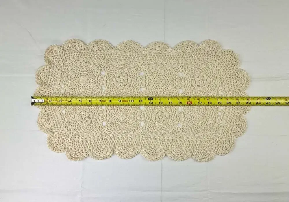 Handmade Cream Crochet Table Runner or Doily with Scalloped Edge
